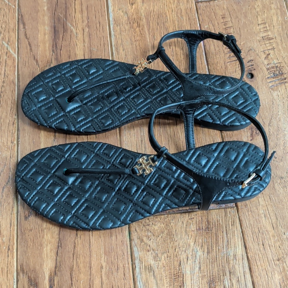 Tory Burch Marion Quilted Black Thong Sandals - Picture 2 of 7